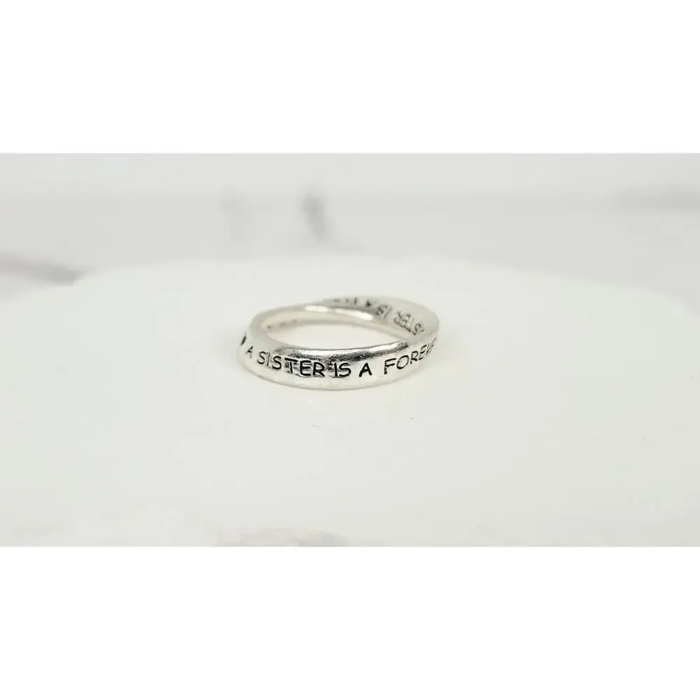 Vintage 925 Sterling Silver Möbius Infinity Sister Friend Inscribed Band Ring